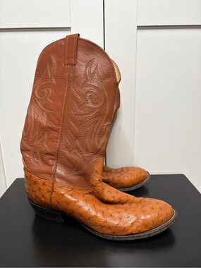 Nocona Full Quill Ostrich Leather Two Tone Western Cowboy Boots - Men's 10D USA